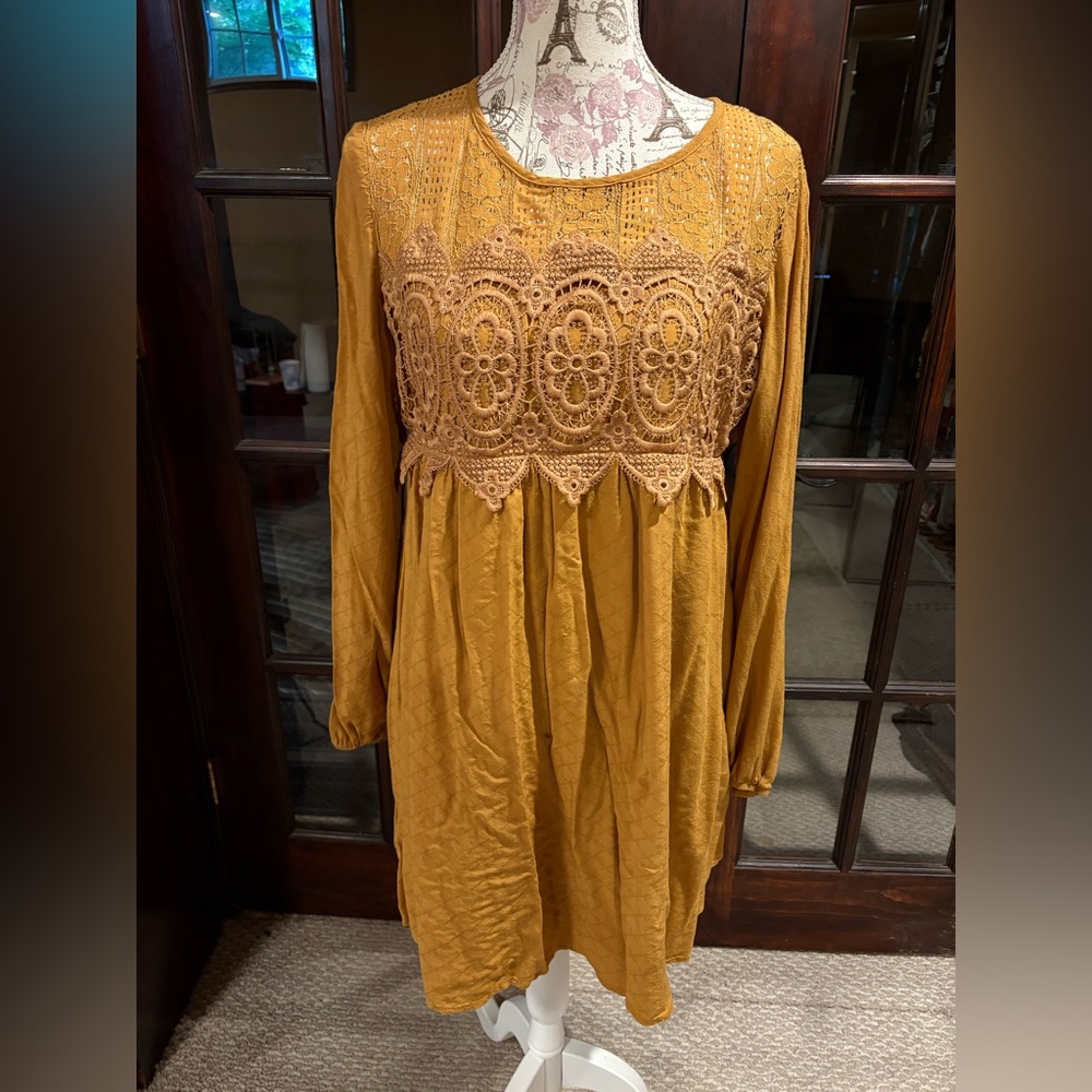 Xhilaration Mustard Yellow Lace Dress